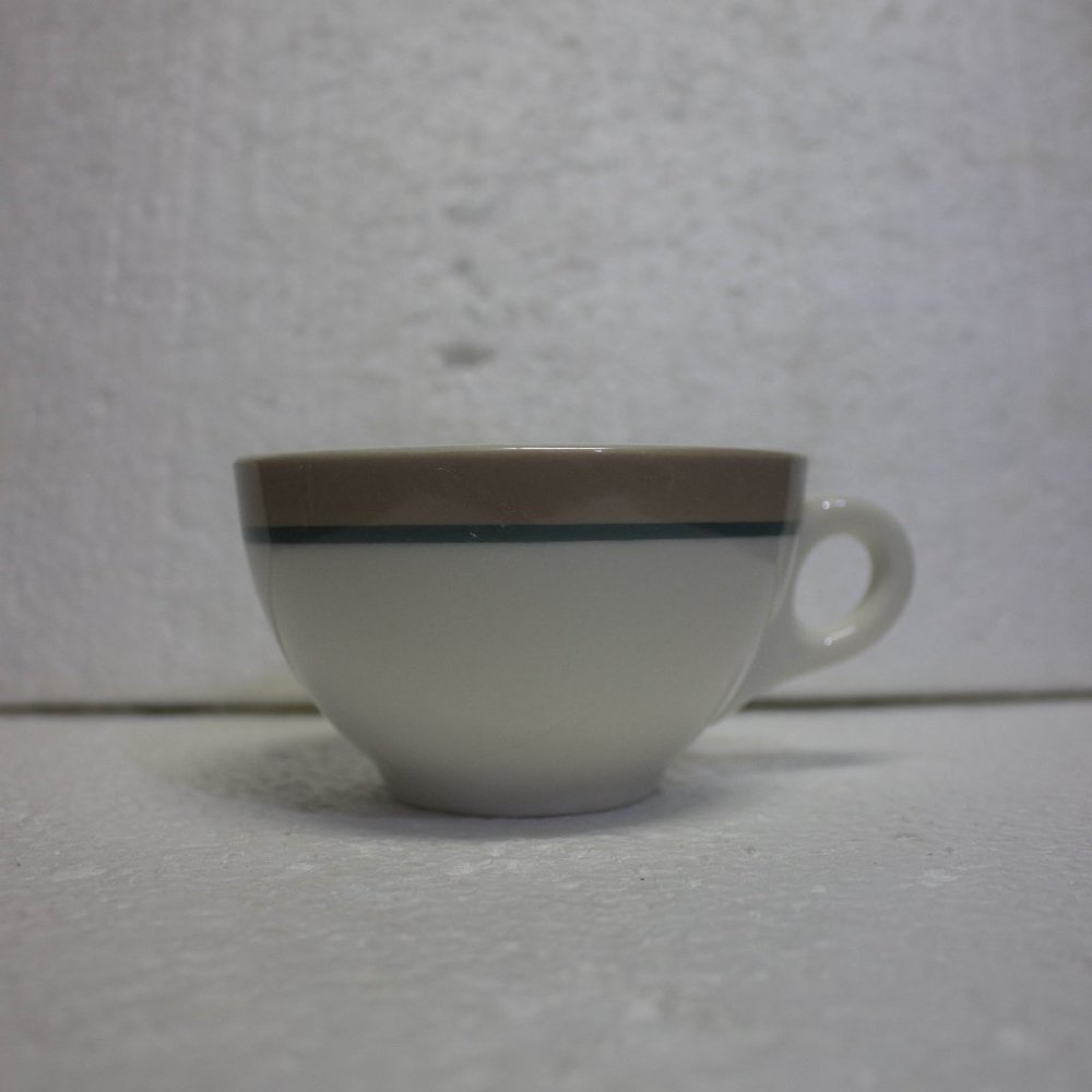 Syracuse China Sudan Restaurant Round 6 Ounce Coffee Cups Tan Band Green Ring